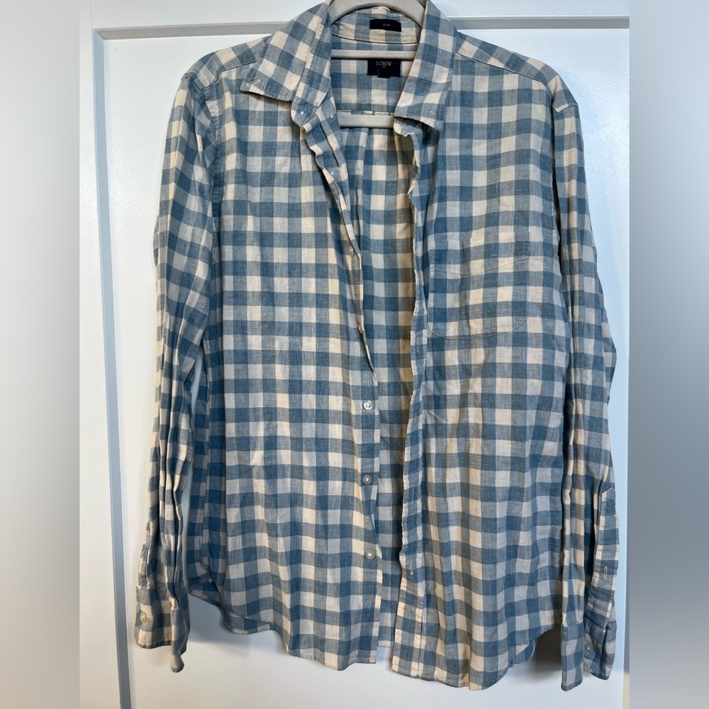 J. Crew Blue and Cream Plaid Men's Shirt